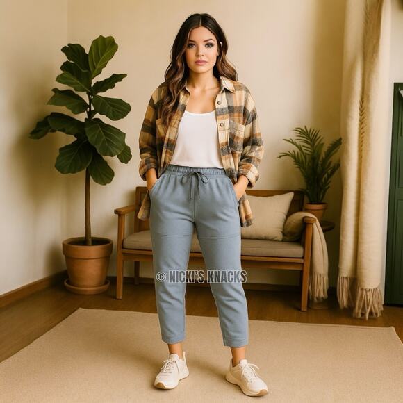 Nanette Lepore Super Soft 7/8 Fleece Jogger Lounge Pants in Skyfall Blue Size M - Picture 7 of 8